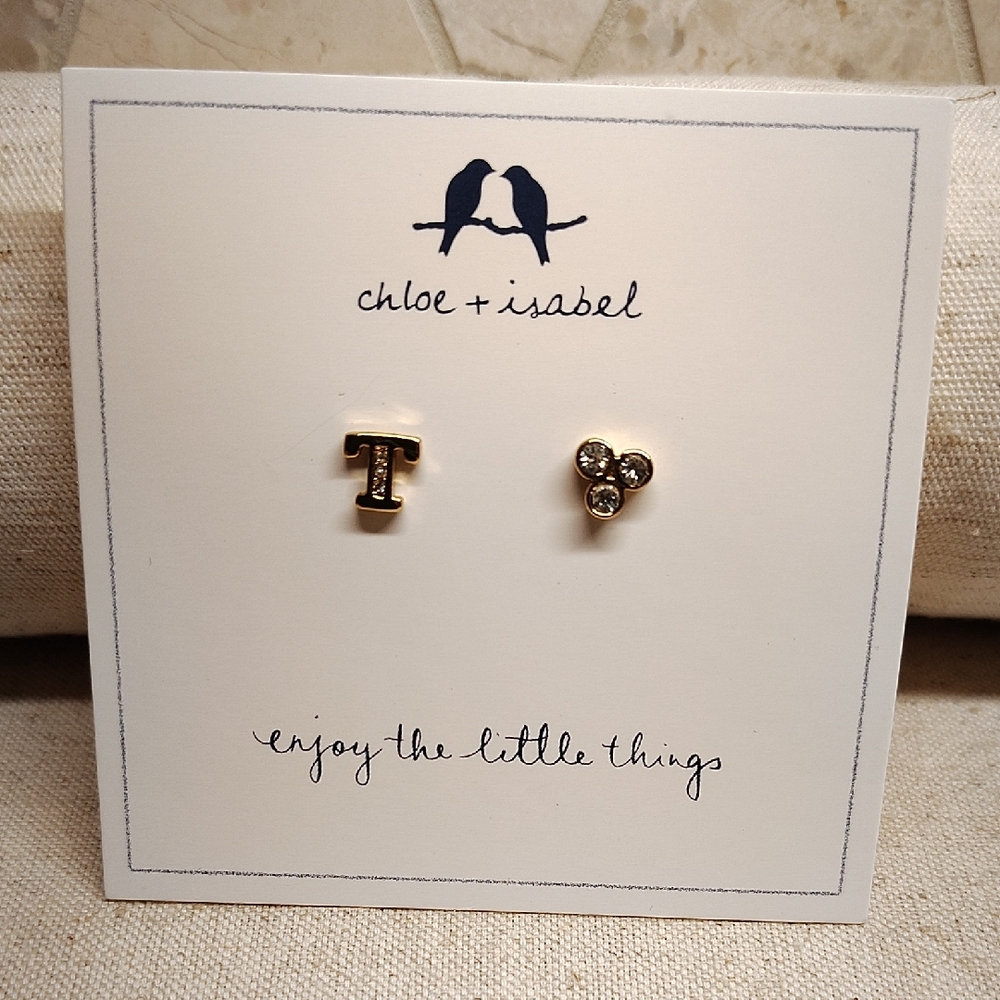 4/$50 Chloe + Isabel 'T'  Alphabet + Trio Stone Mismatched Earrings